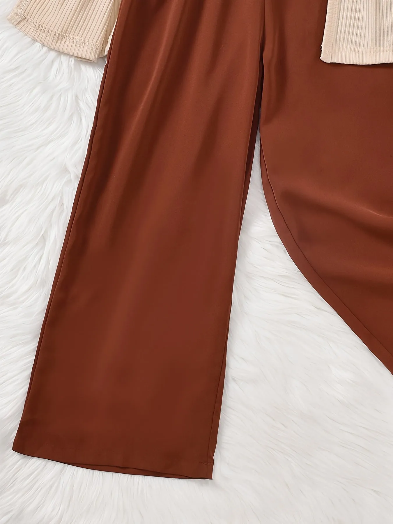 3PCS Girls Cotton Coat & Brown Jumpsuit with Bow Belt Set