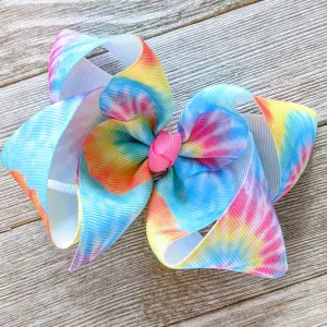 4" Pastel Tie-Dye Ribbon Hair Bow