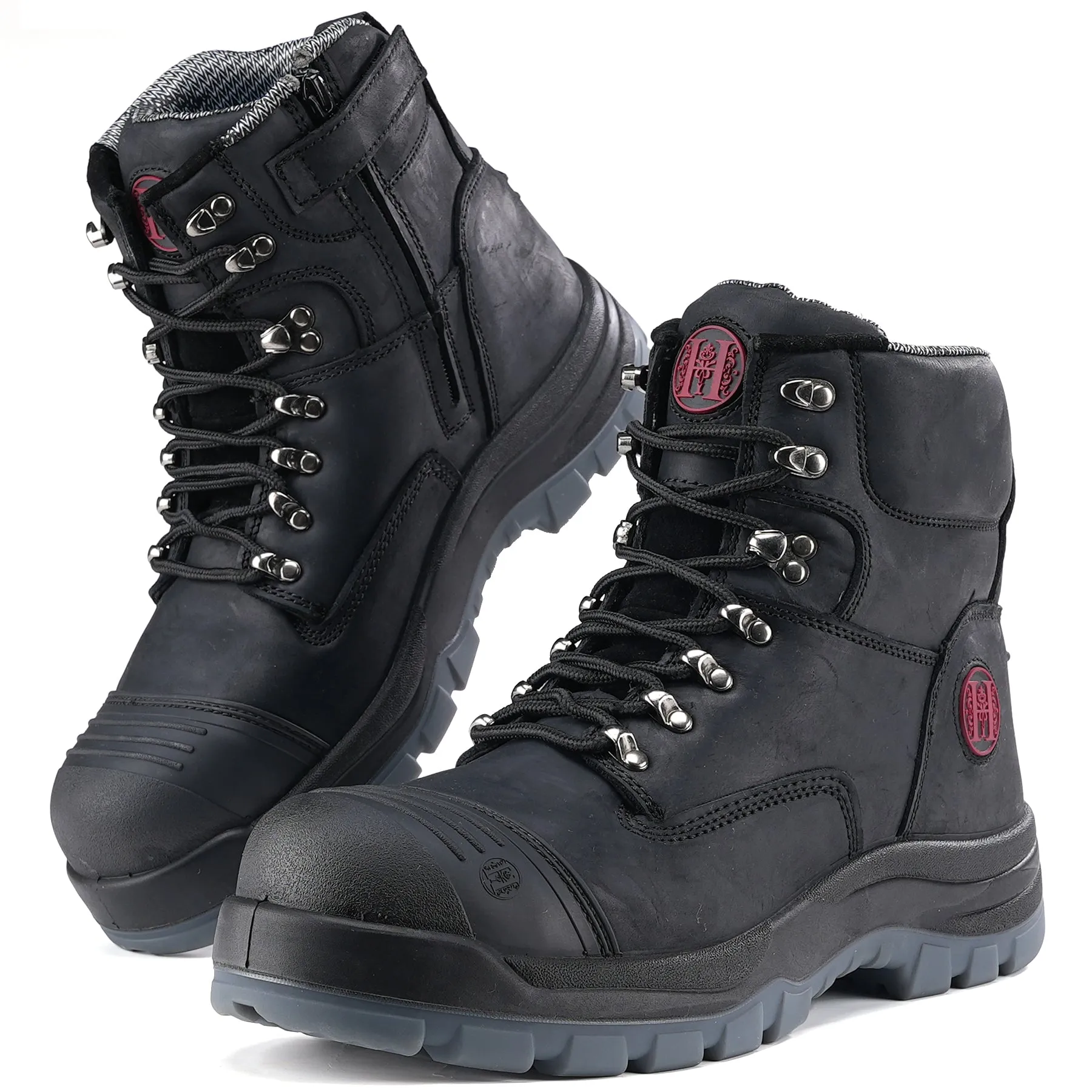 81N07 Work Boots for Men, Composite Toe, YKK Zipper, 6" Non-Slip Safety Leather Shoes, Static Dissipative, Breathable