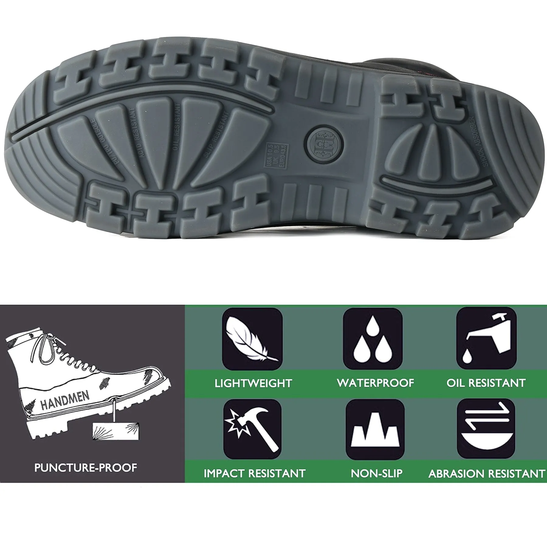 81N07 Work Boots for Men, Composite Toe, YKK Zipper, 6" Non-Slip Safety Leather Shoes, Static Dissipative, Breathable