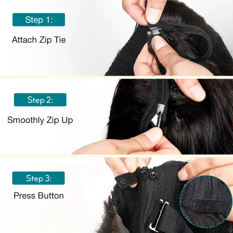 Ashimary PairUp Zippable Wig Highlight Straight Pre-Cut Lace Wig With Optional Replaceable Zip Lace Top 4 in 1