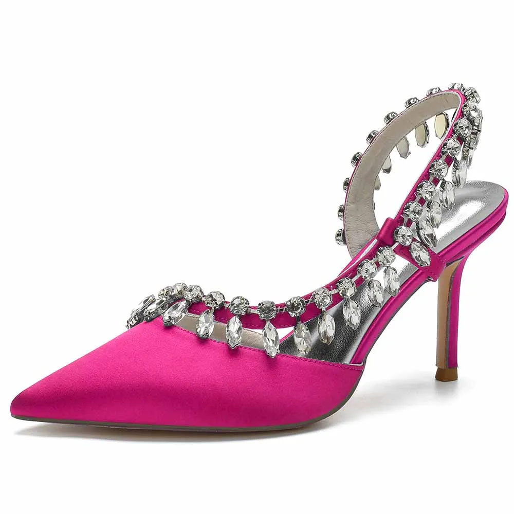 Beaded Wedding Satin Heels Ankle Strap Pumps Party Heels