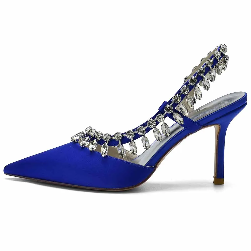 Beaded Wedding Satin Heels Ankle Strap Pumps Party Heels