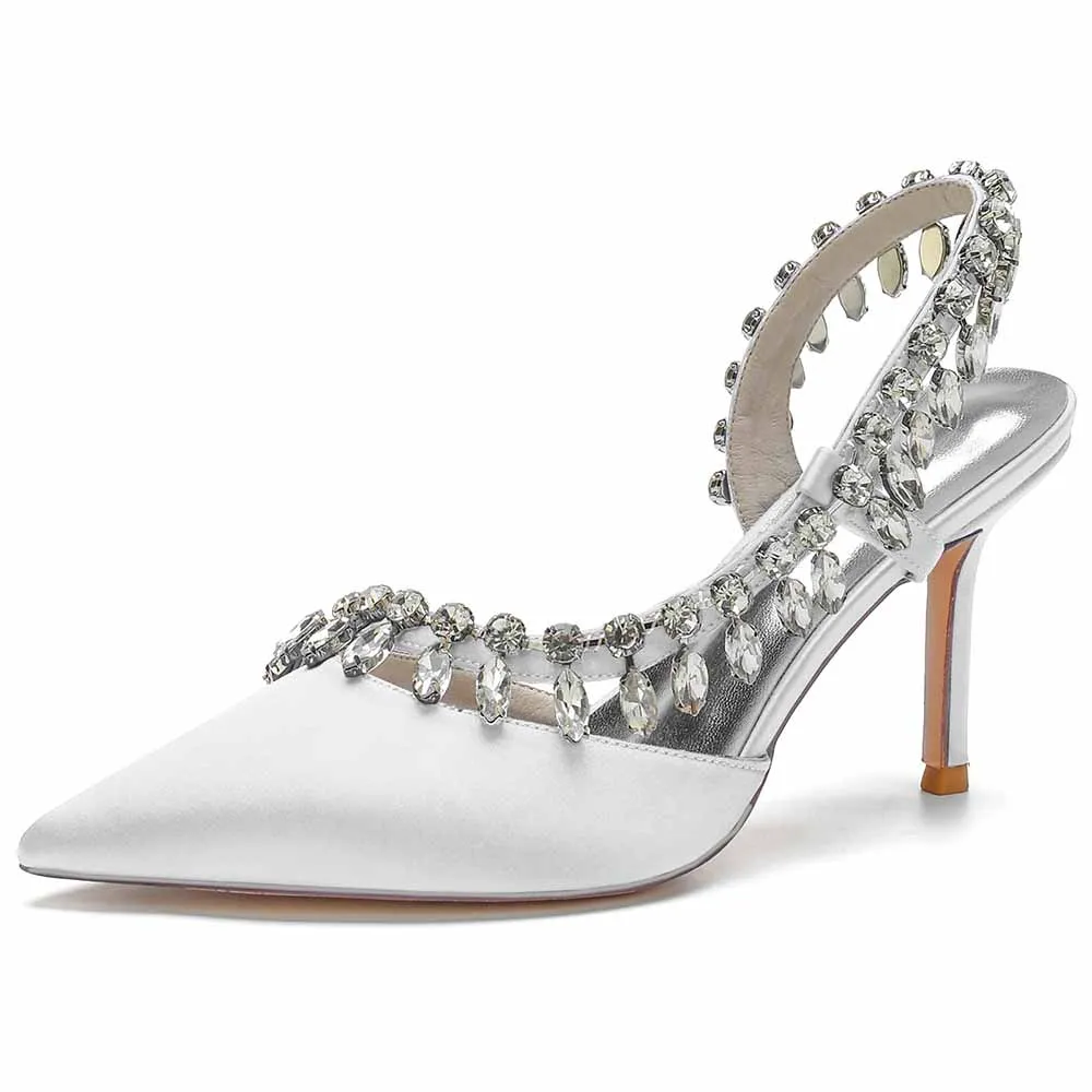 Beaded Wedding Satin Heels Ankle Strap Pumps Party Heels