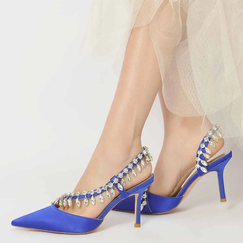 Beaded Wedding Satin Heels Ankle Strap Pumps Party Heels