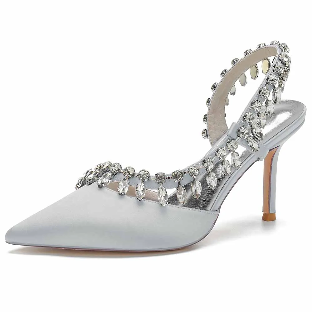 Beaded Wedding Satin Heels Ankle Strap Pumps Party Heels