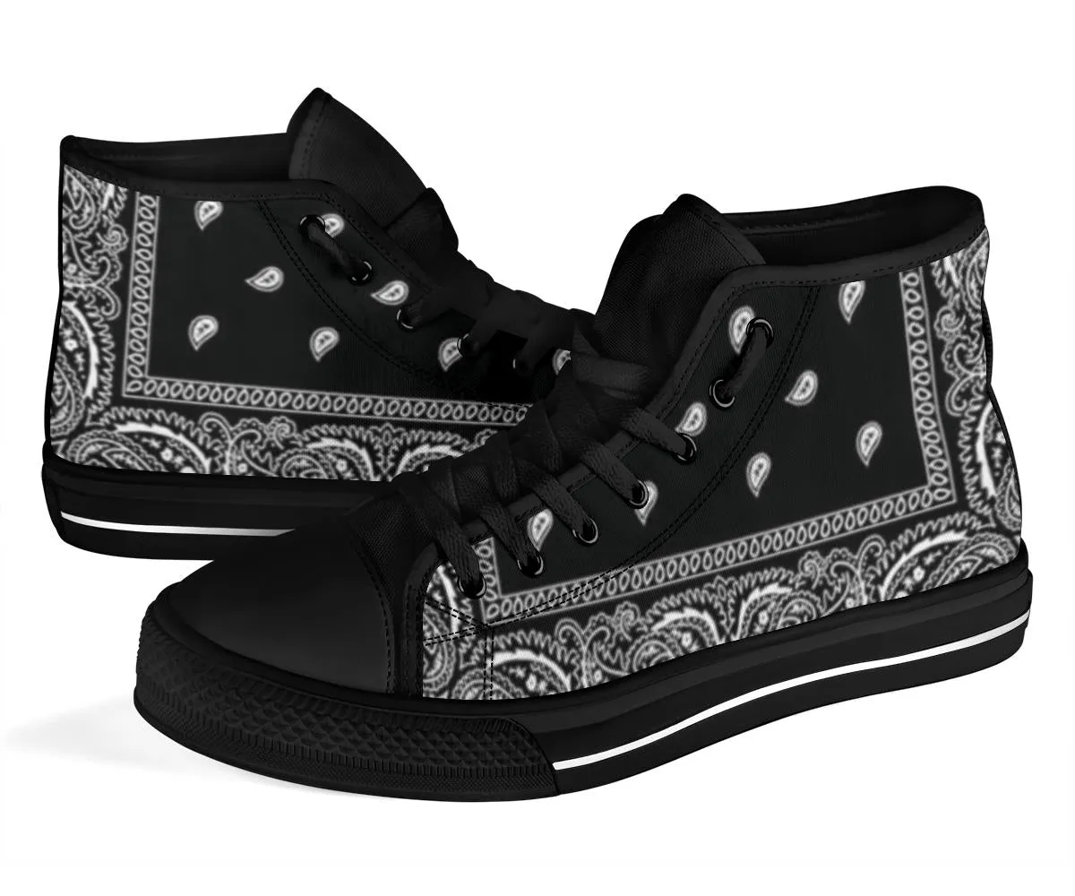 Black Bandana High Top Sneakers Custom Shoes with Black Soles