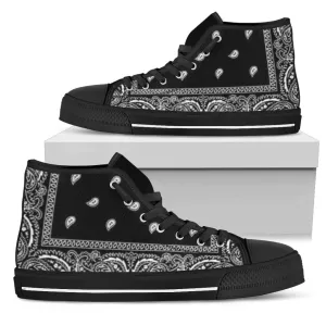 Black Bandana High Top Sneakers Custom Shoes with Black Soles