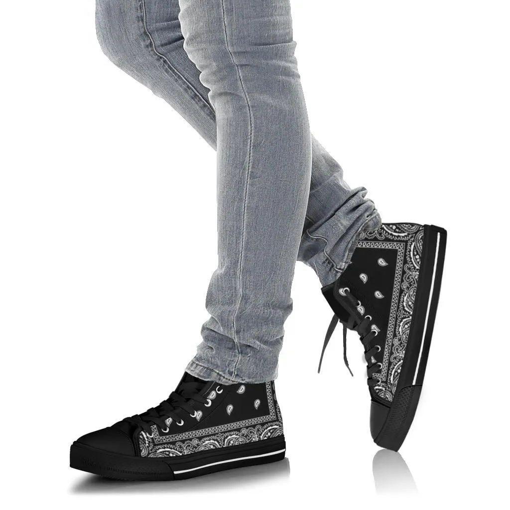 Black Bandana High Top Sneakers Custom Shoes with Black Soles