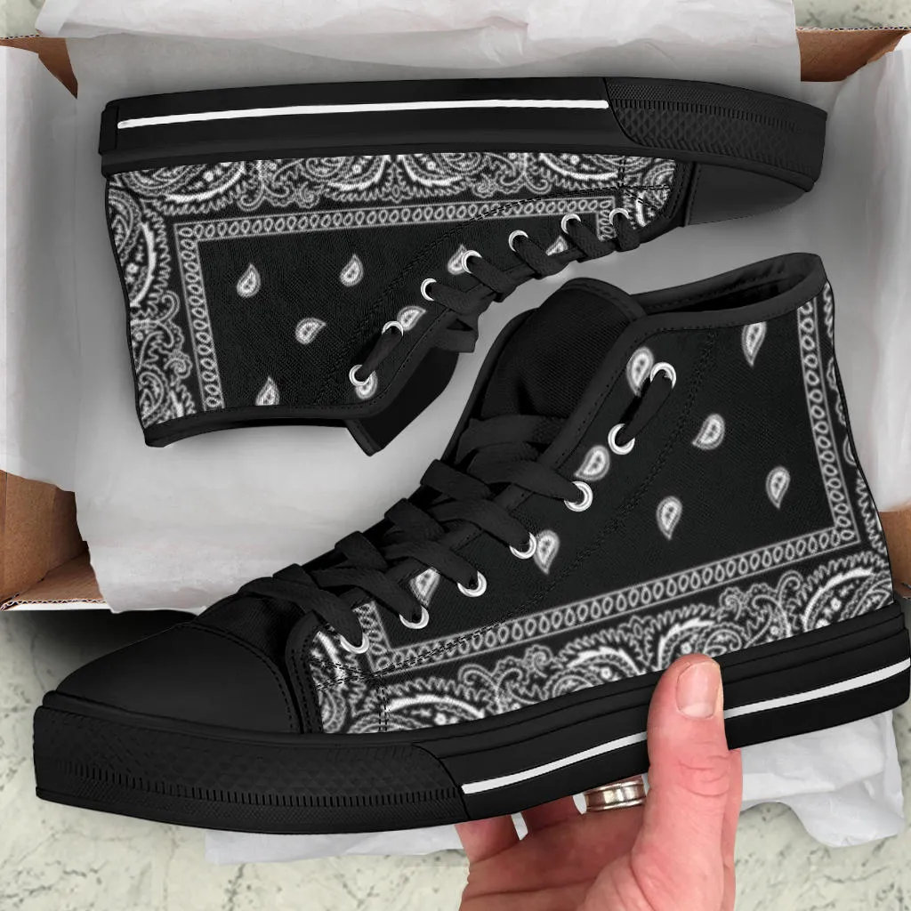Black Bandana High Top Sneakers Custom Shoes with Black Soles