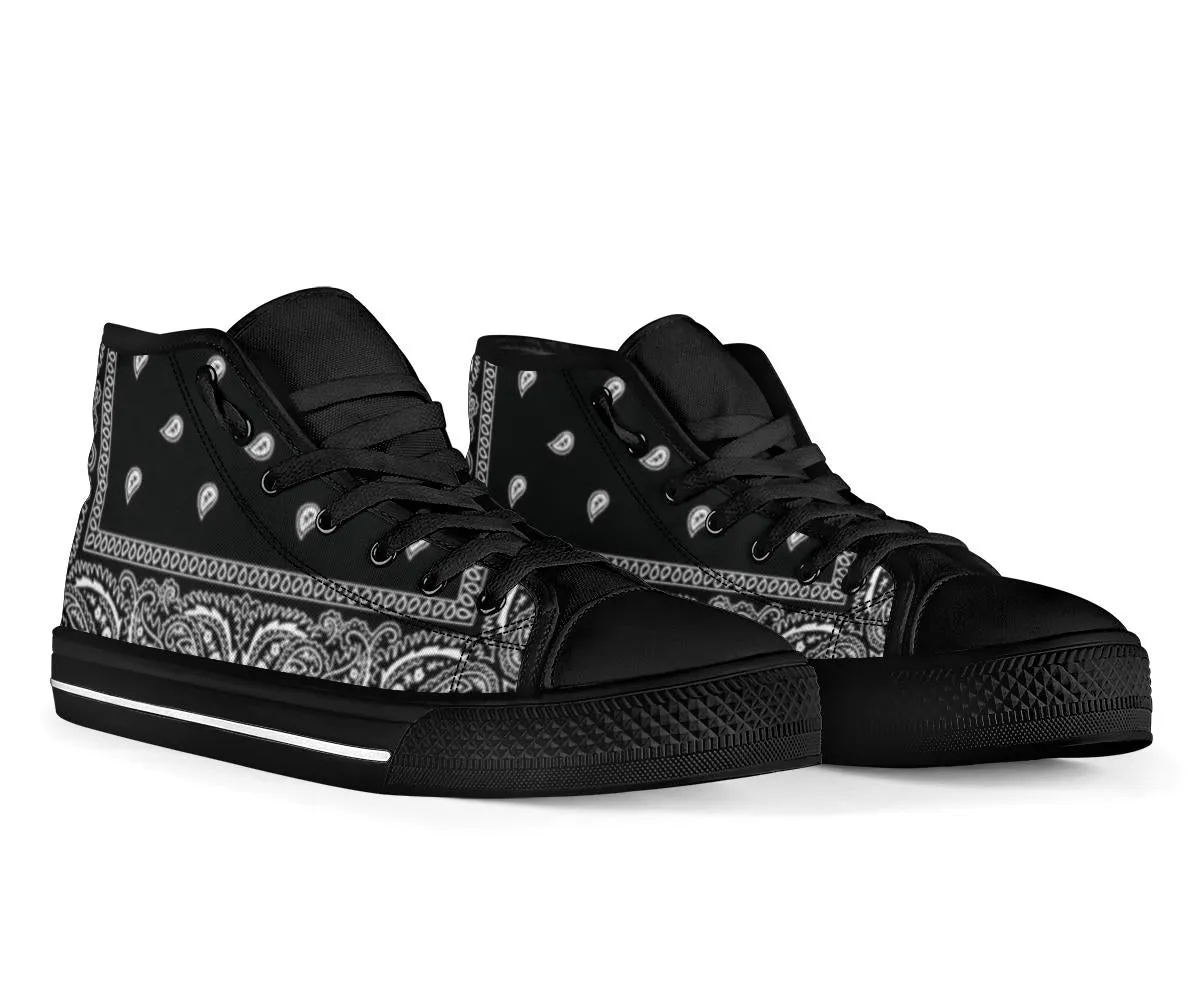 Black Bandana High Top Sneakers Custom Shoes with Black Soles