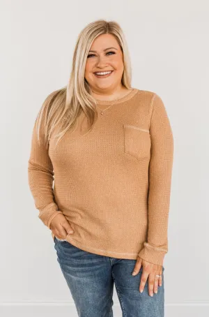 Blustery Days Thermal Knit Pocket Top- Dusty Camel