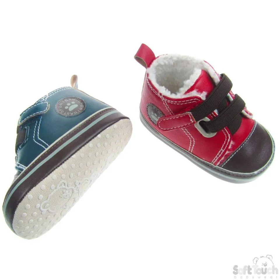 BOYS PU TRAINERS W/FUR LINING & PATCH: B1329