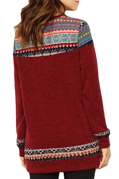 Burgundy Geometric Detail Casual Sweater