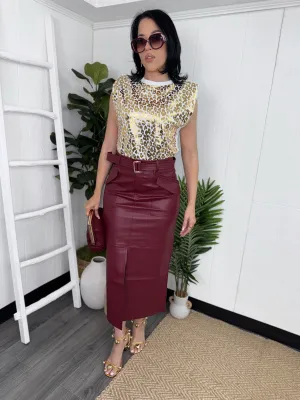 Burgundy Leather Skirt (C48)
