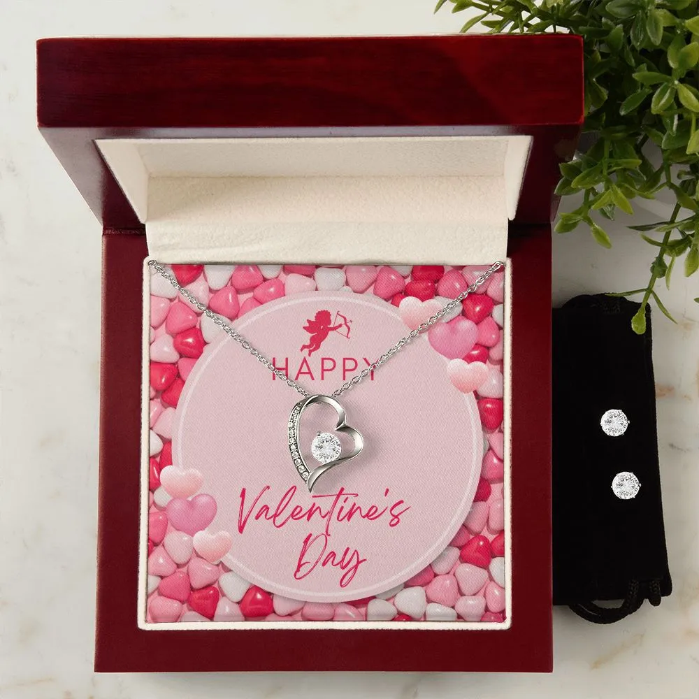 Candy Hearts Valentine's Forever Heart Necklace & Cubic Zirconia Earring Set