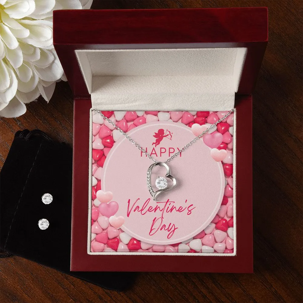 Candy Hearts Valentine's Forever Heart Necklace & Cubic Zirconia Earring Set