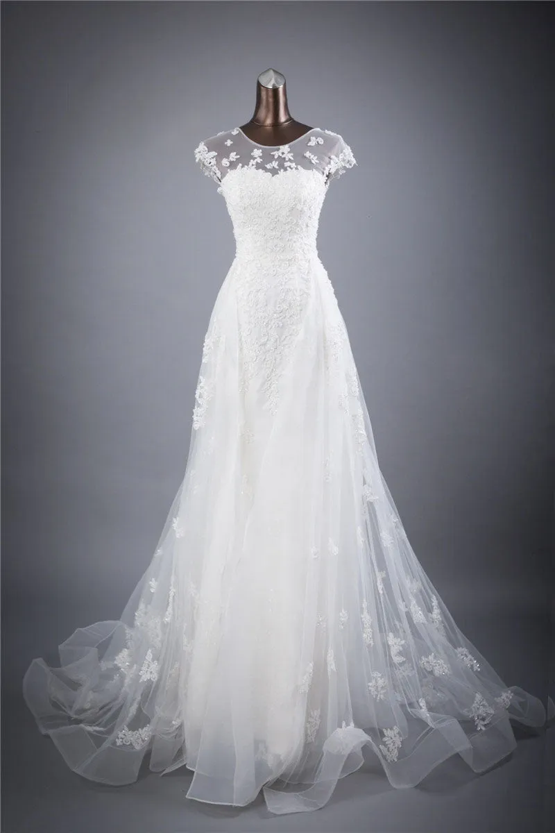 Cap Sleeves Charming Affordable Lace Up Back Long Wedding Dresses, BGW002