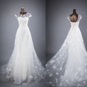 Cap Sleeves Charming Affordable Lace Up Back Long Wedding Dresses, BGW002