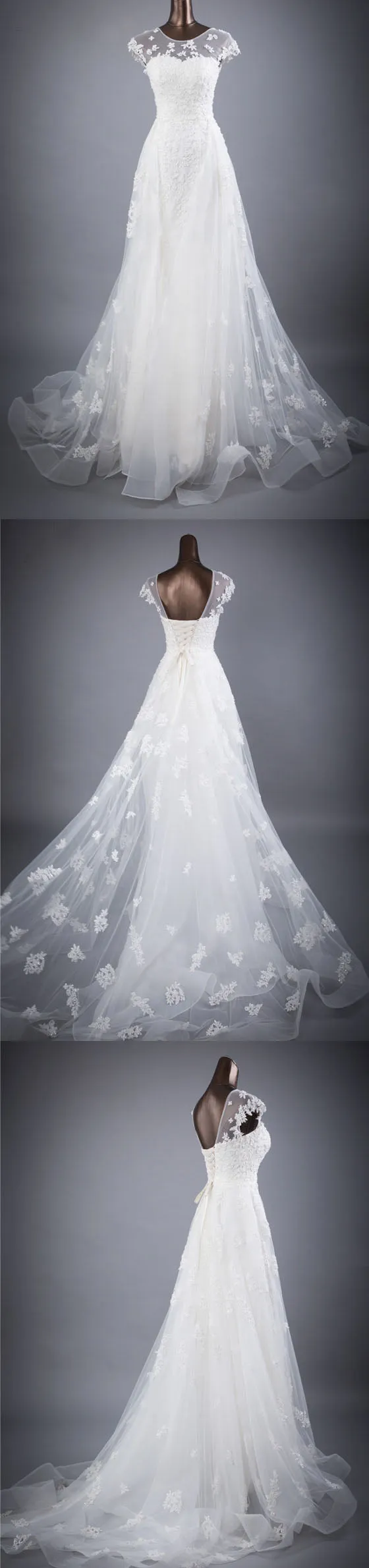 Cap Sleeves Charming Affordable Lace Up Back Long Wedding Dresses, BGW002