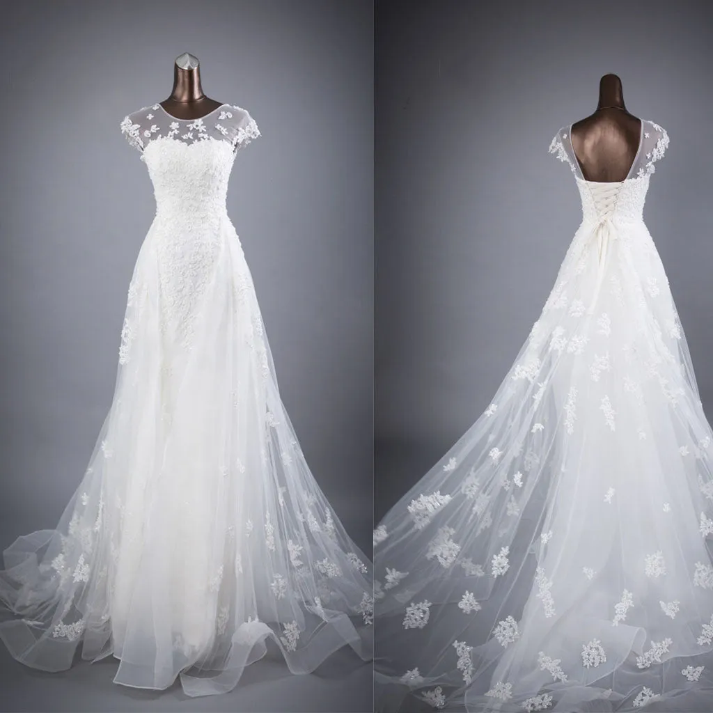 Cap Sleeves Charming Affordable Lace Up Back Long Wedding Dresses, BGW002