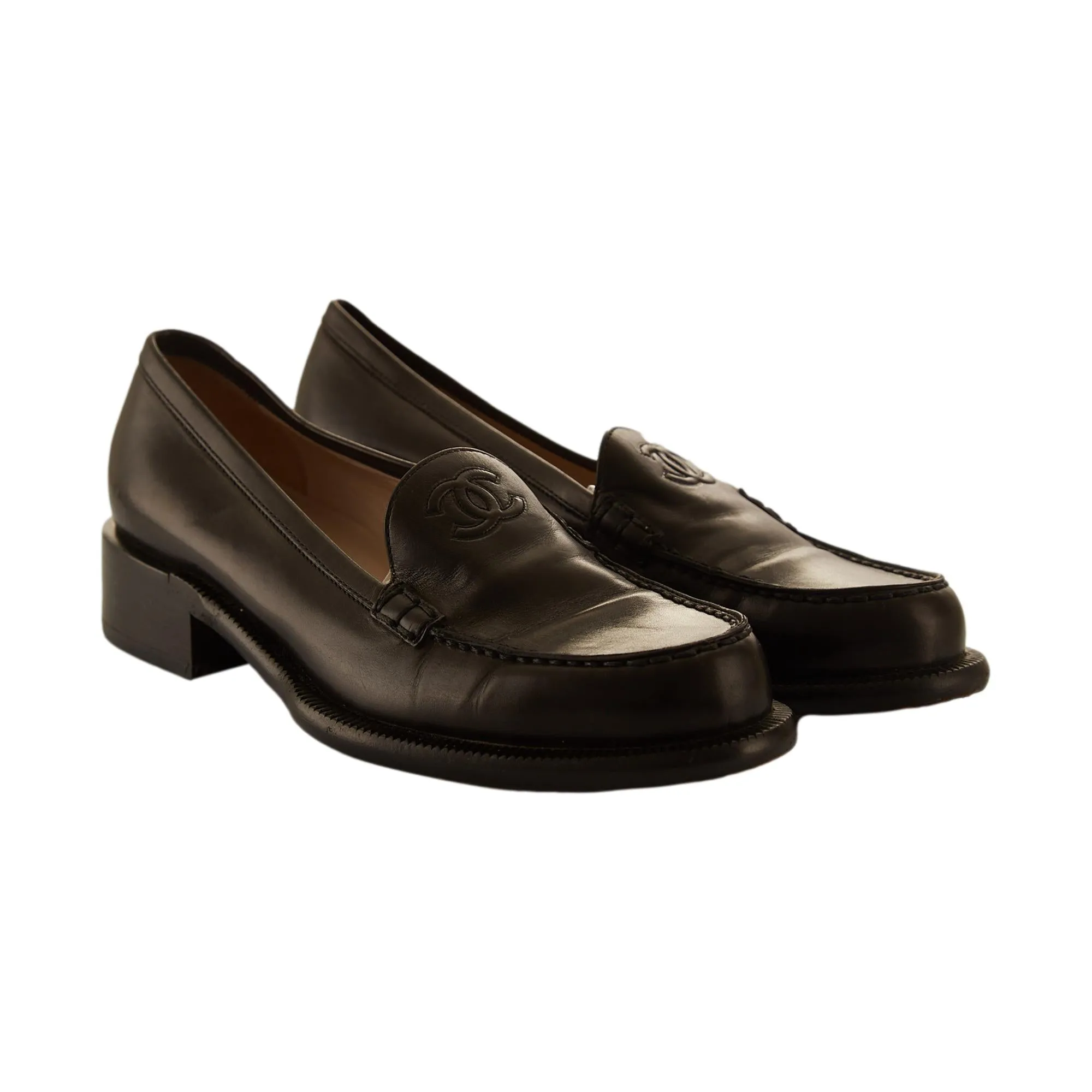 Chanel Black Logo Loafers