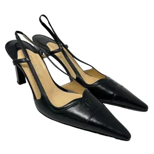 Chanel Black Logo Slingback Heels