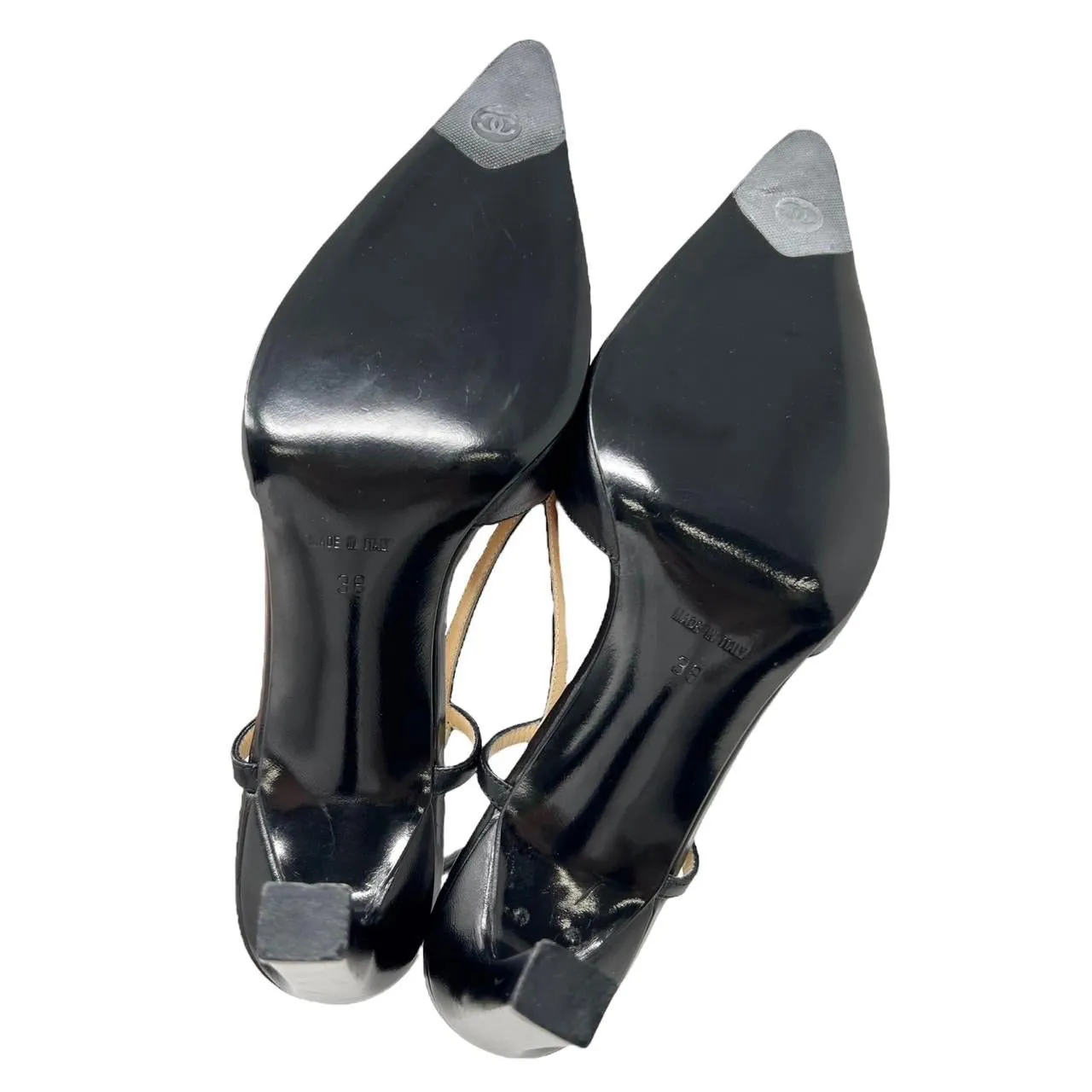 Chanel Black Logo Slingback Heels