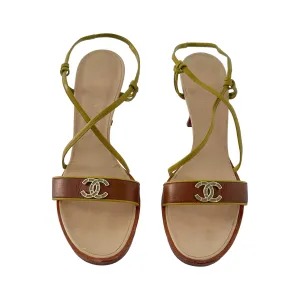 Chanel Green   Brown Logo Heel