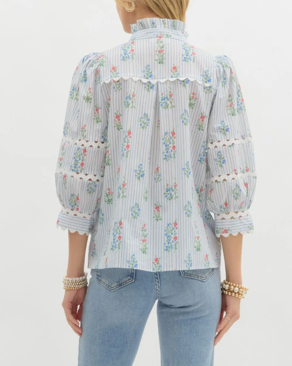 Cottage Garden V Neck Blouse - Light Blue