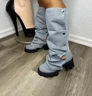 Denim removable platform shoes