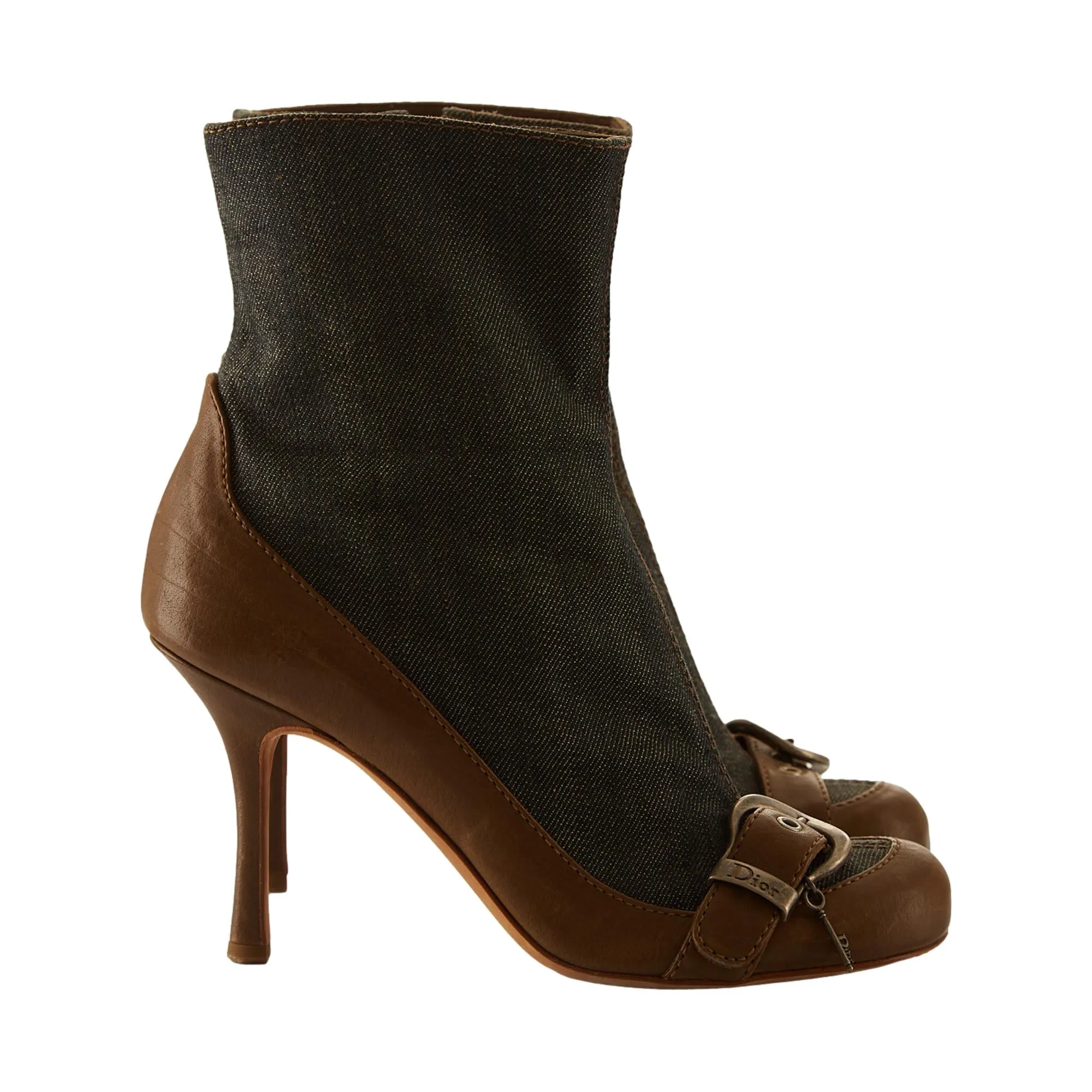 Dior Denim Logo Buckle Boots