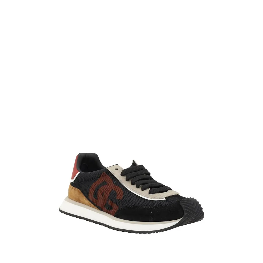 Dolce&Gabbana Men Black Sneakers Suede Leather Logo Lace Up Casual Trainer Shoes