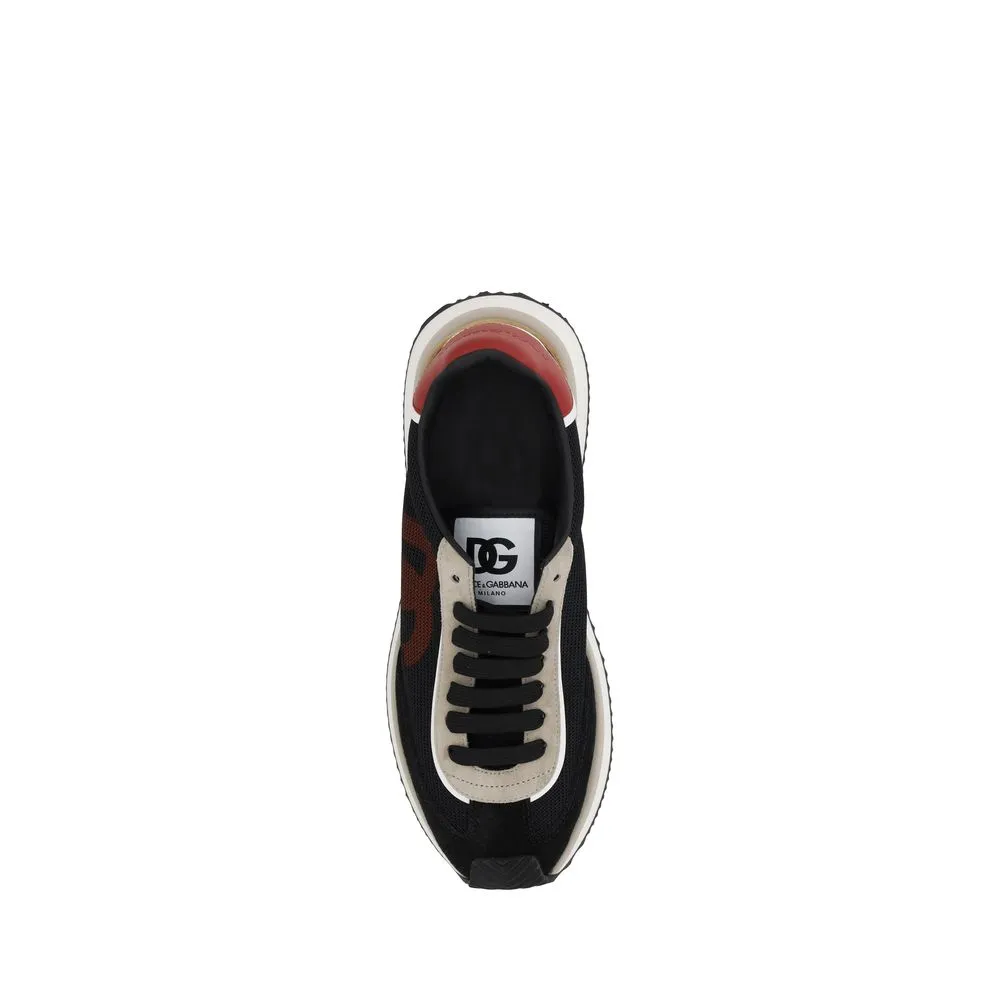 Dolce&Gabbana Men Black Sneakers Suede Leather Logo Lace Up Casual Trainer Shoes