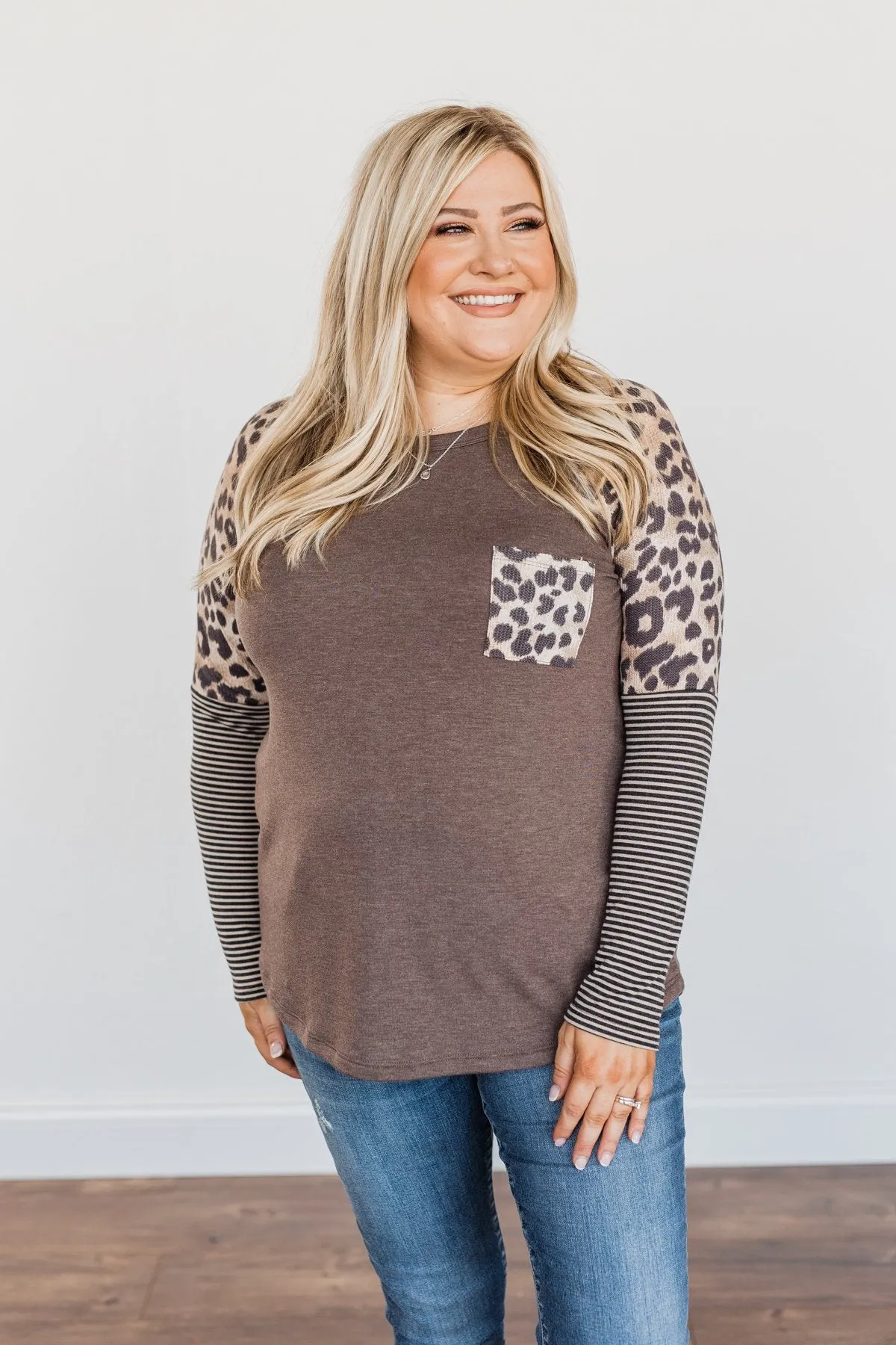 Dreaming About Us Leopard Pocket Top- Brown