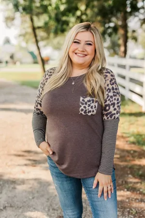 Dreaming About Us Leopard Pocket Top- Brown
