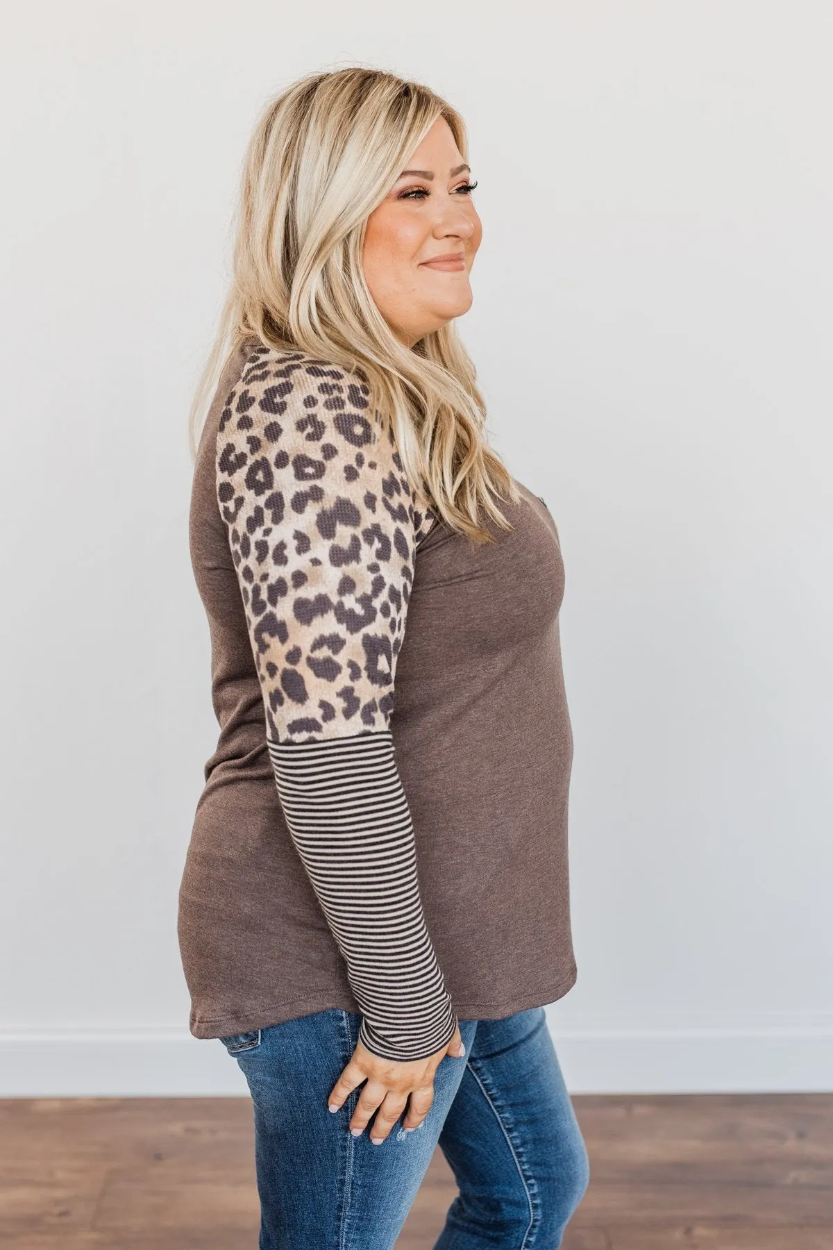 Dreaming About Us Leopard Pocket Top- Brown