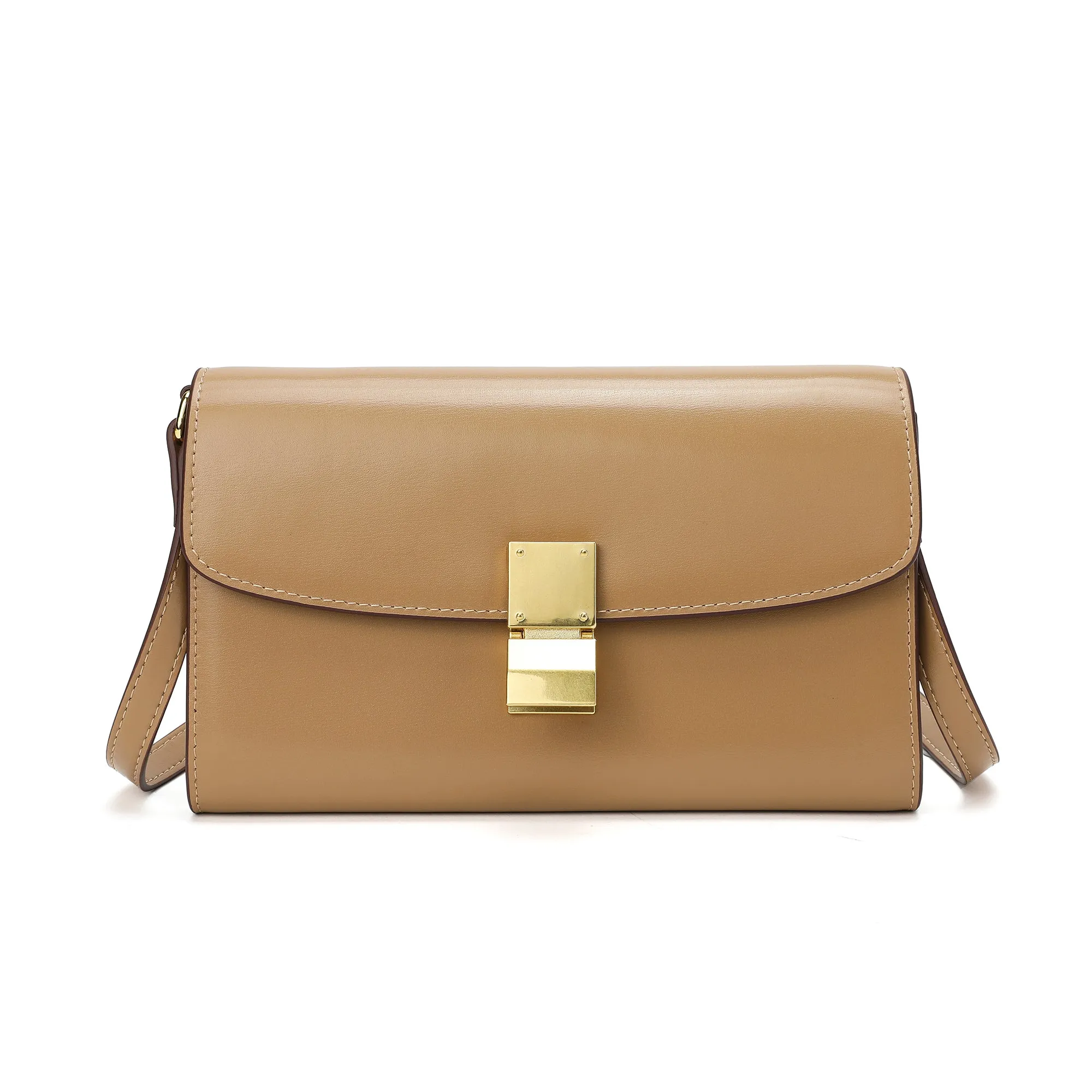 Elegant Structured Crossbody Bag with Gold-Tone Lock