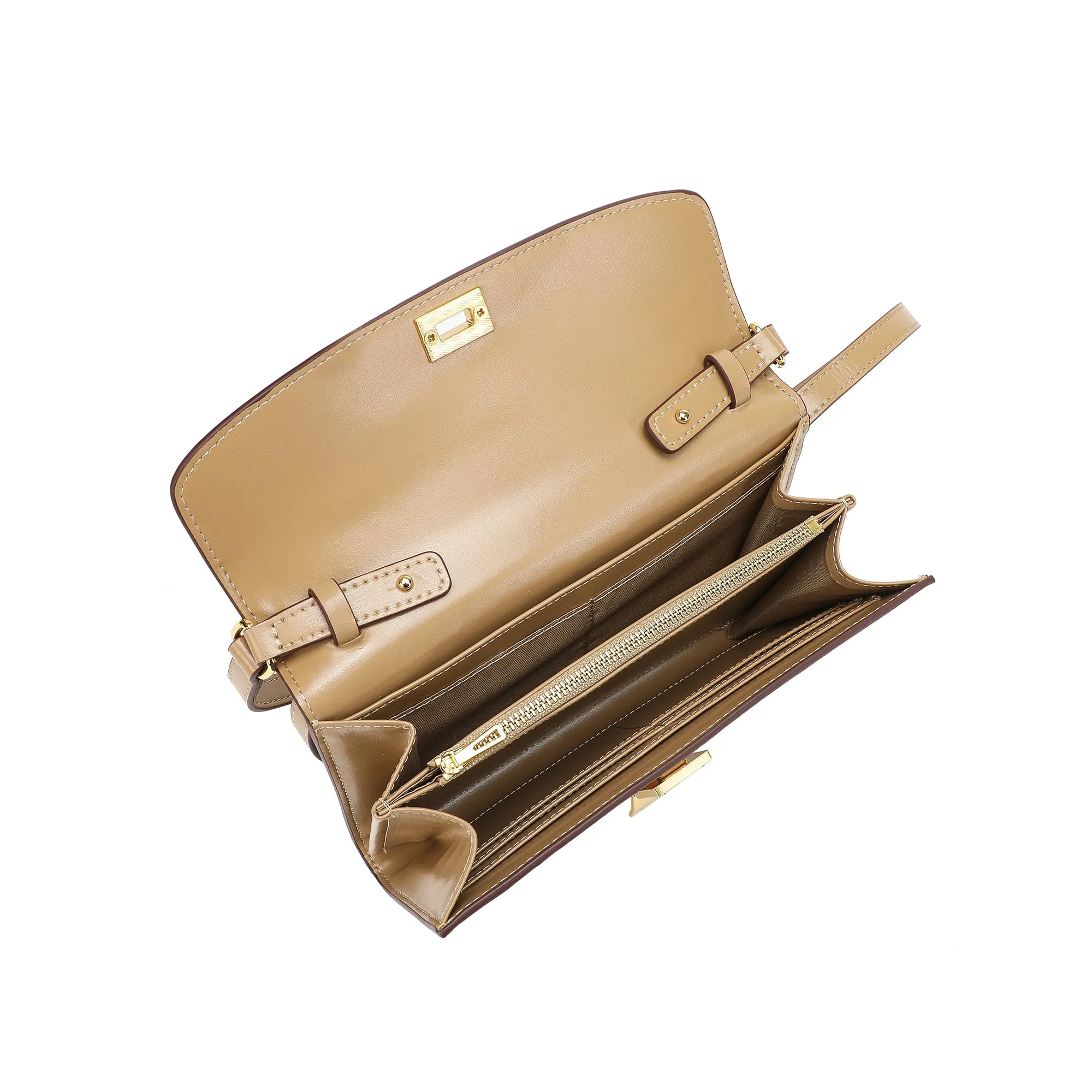 Elegant Structured Crossbody Bag with Gold-Tone Lock