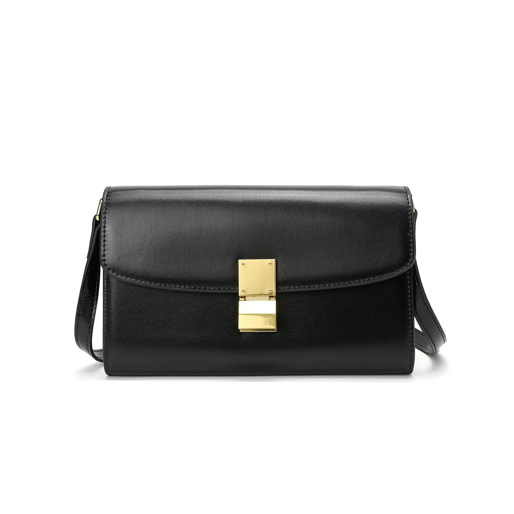 Elegant Structured Crossbody Bag with Gold-Tone Lock