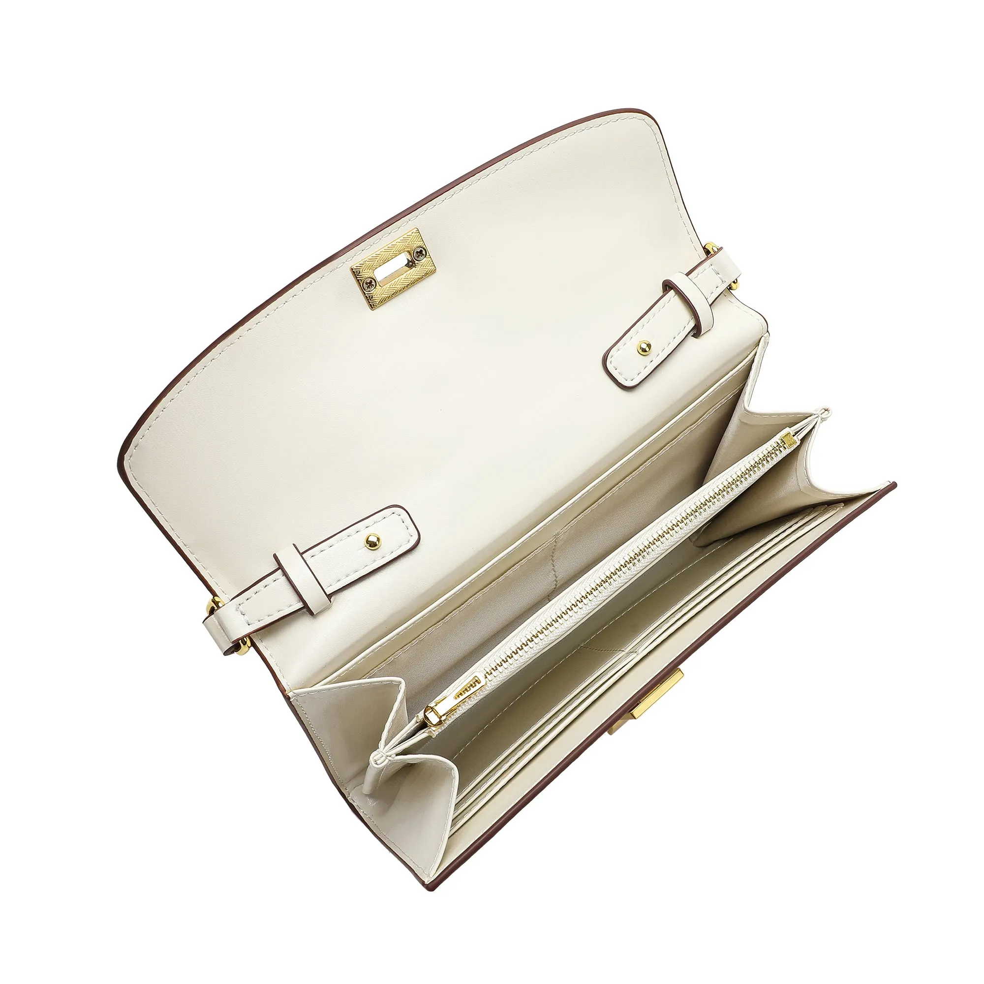 Elegant Structured Crossbody Bag with Gold-Tone Lock