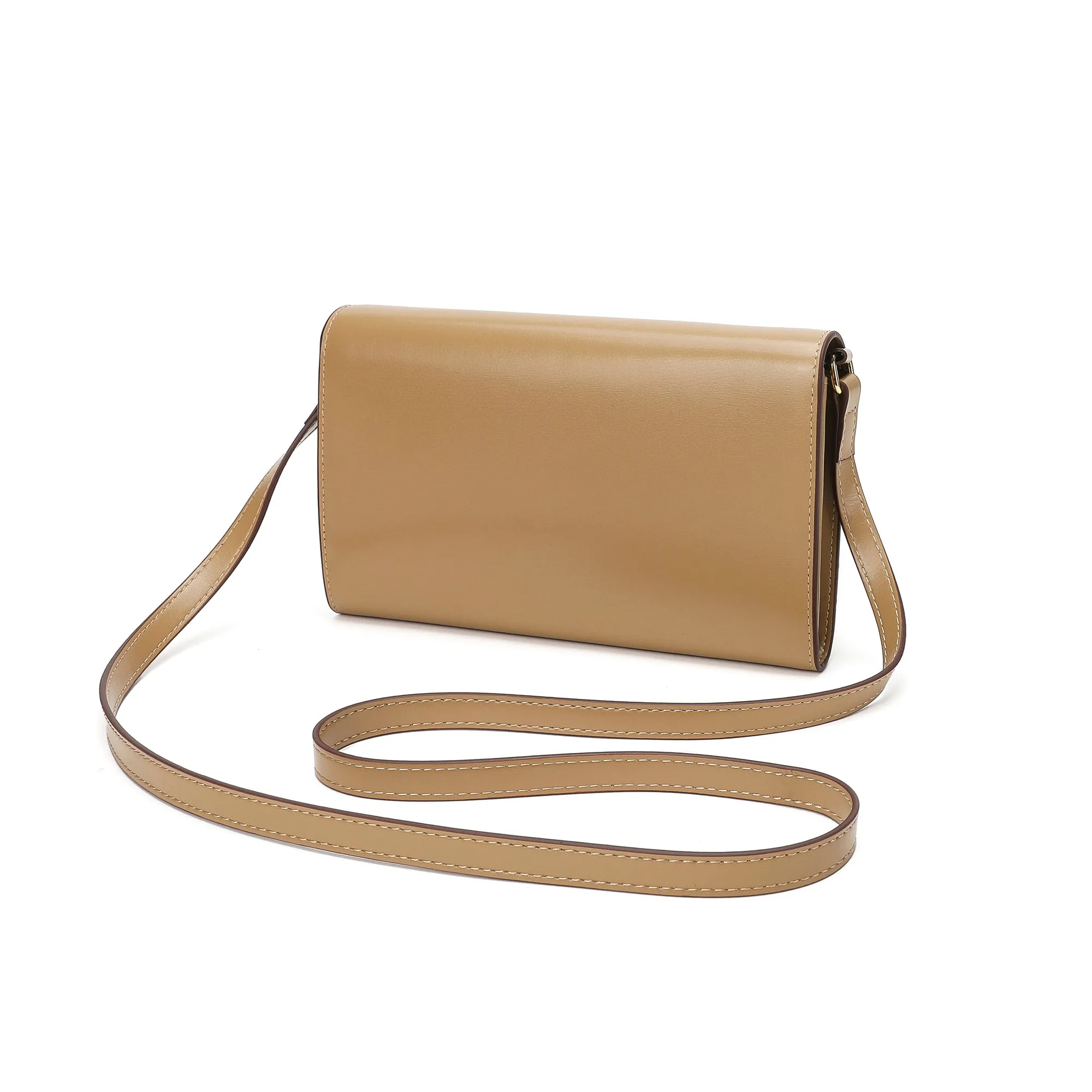 Elegant Structured Crossbody Bag with Gold-Tone Lock
