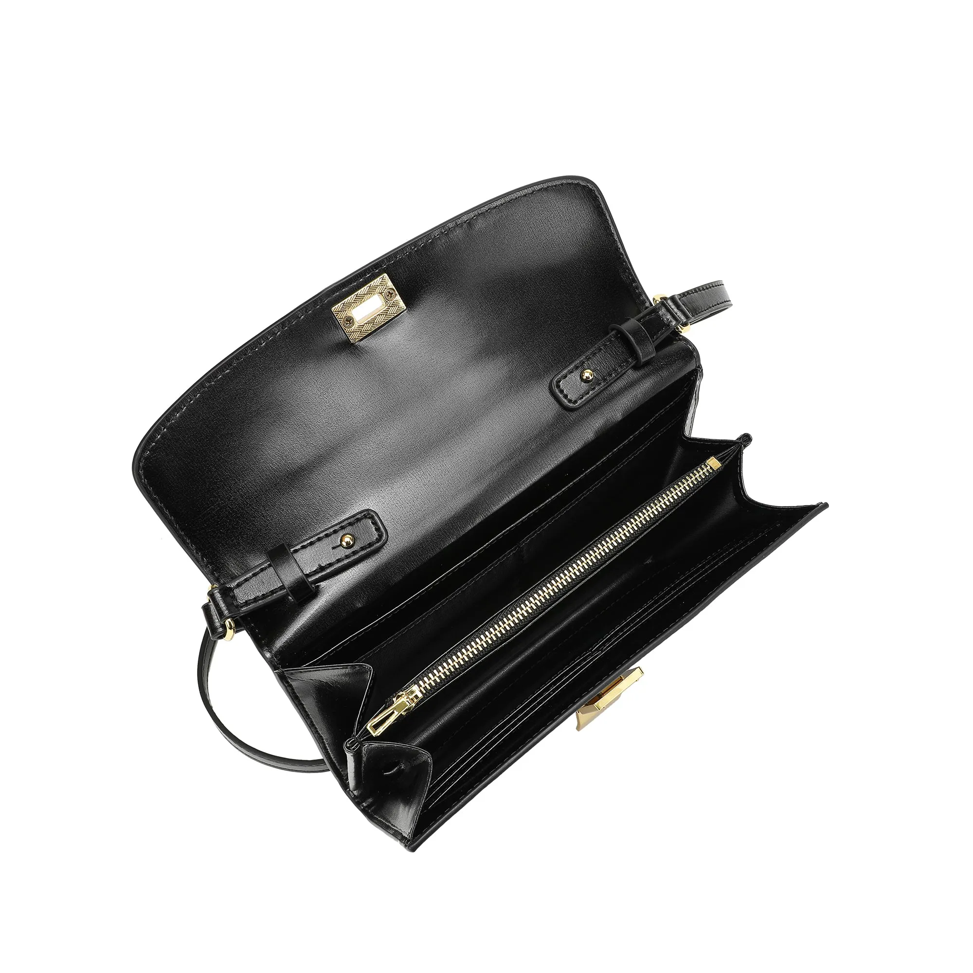 Elegant Structured Crossbody Bag with Gold-Tone Lock