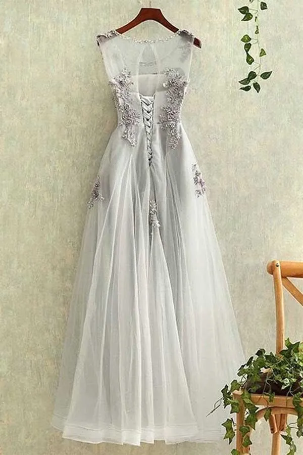 Elegant Tulle Lace Applique Long Prom Dresses Evening Dresses PG412