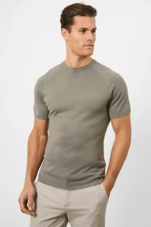 Fine Gauge Knitted T-Shirt in Soft Sage