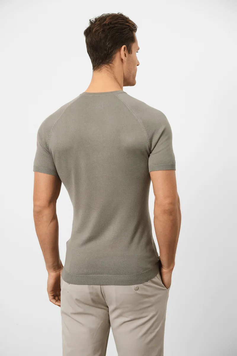 Fine Gauge Knitted T-Shirt in Soft Sage
