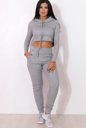 Fiona Grey Ribbed crop Loungewear set