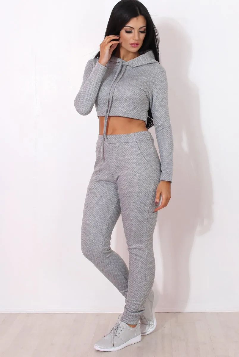 Fiona Grey Ribbed crop Loungewear set