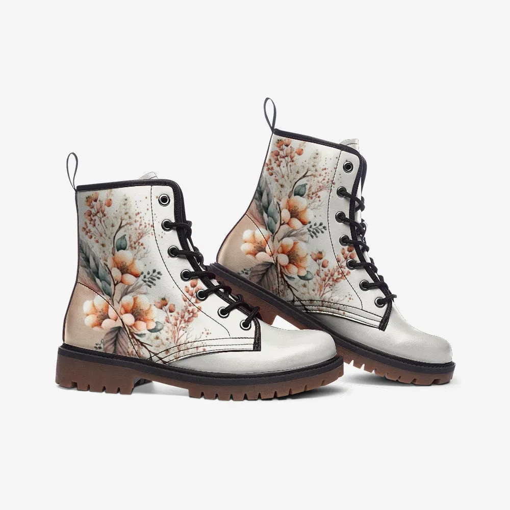 Floral Boho Bridal Off White Vegan Leather Unisex Boots