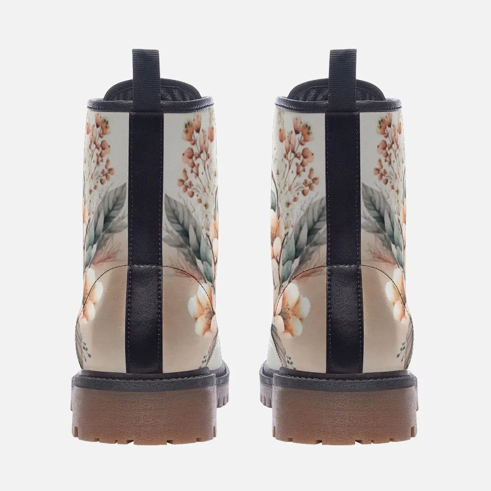 Floral Boho Bridal Off White Vegan Leather Unisex Boots